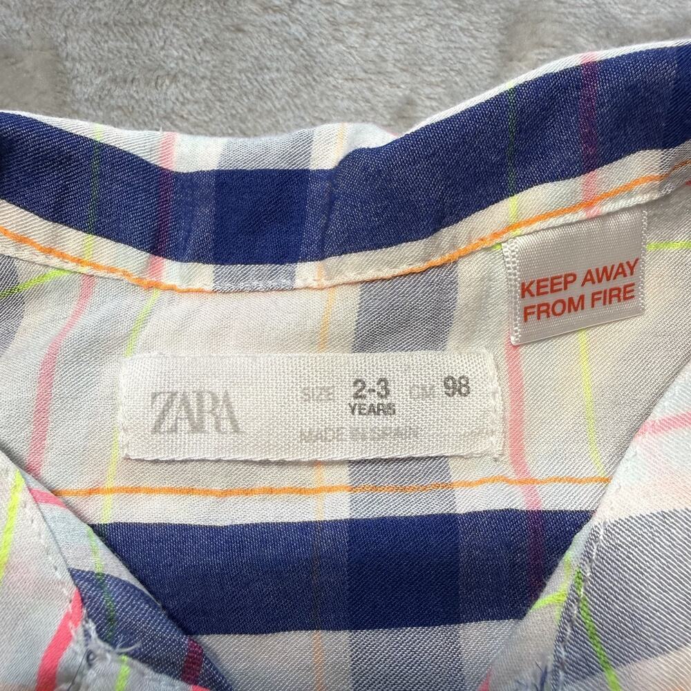 ZARA Kids 2-3 Years Plaid Button Up Shirt 98cm Neon Stripe Unisex Boys Girls - Picture 4 of 6